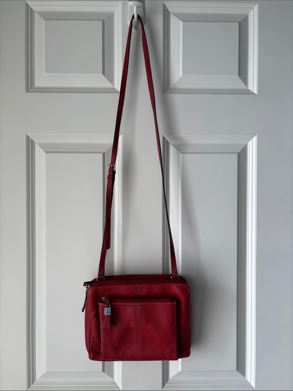 Tignanello Red Leather Crossbody with Front Pocket